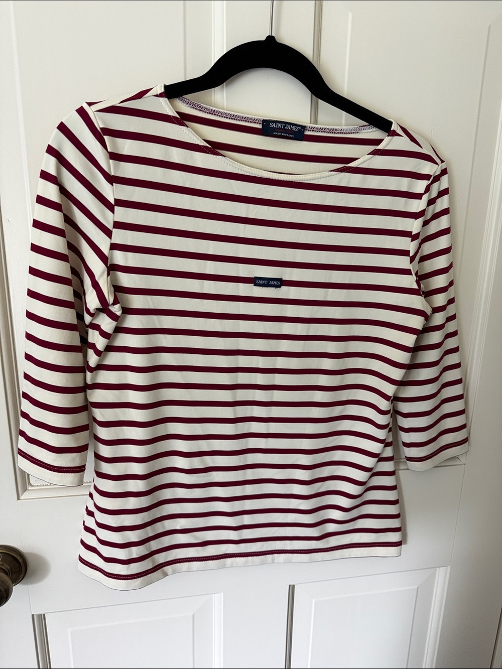 Saint James Cream and Burgundy Striped Boatneck Top